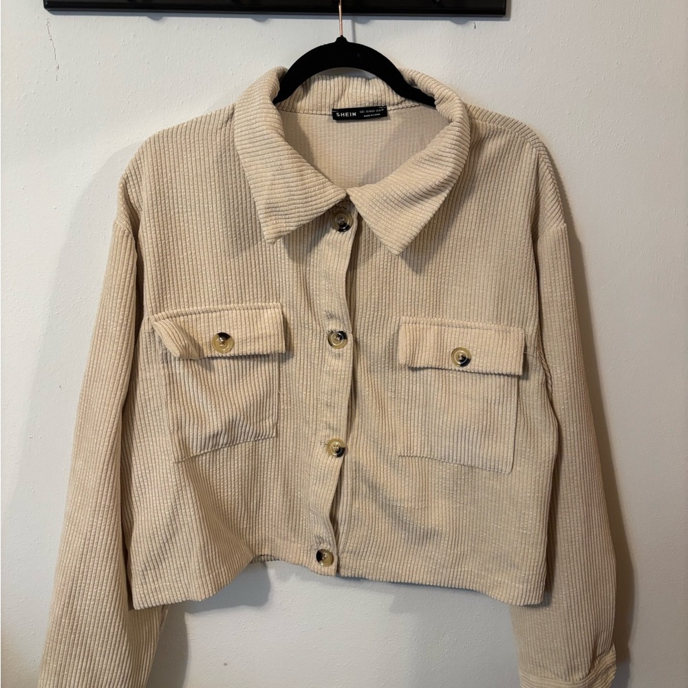 SHEIN Cream Corduroy Utility Jacket